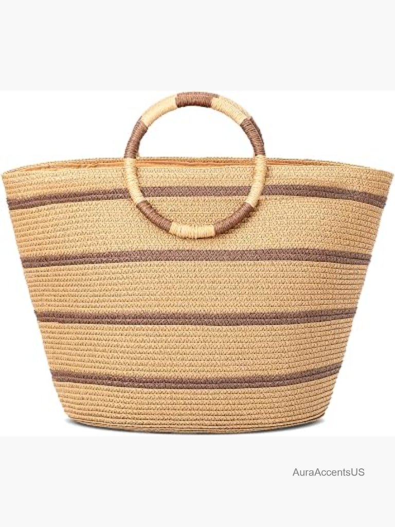 Large Woven Straw Tote Bag For Beach Vacation - Lightweight Handmade